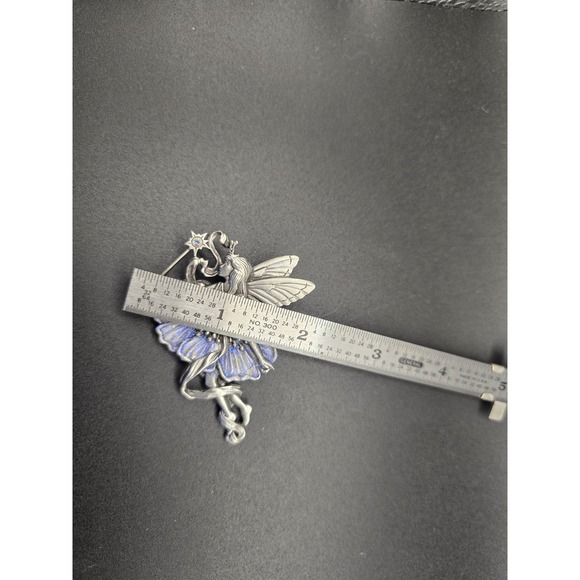 Vtg Signed JJ Jonette Pewter Fairy Nymph Rhinestone Star Blue Sparkle Pin Brooch - Picture 5 of 5